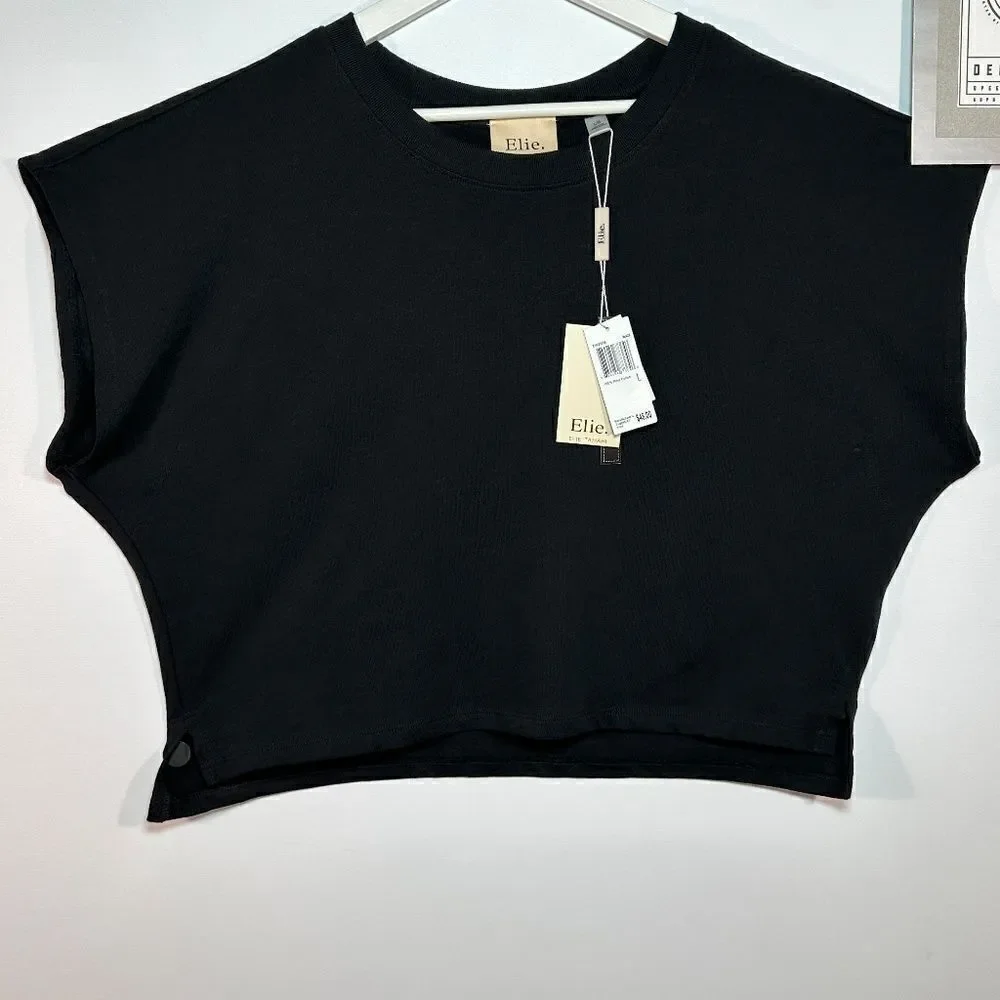 ELIE® TAHARI – SHORT-SLEEVE %100-PIMA TOP — SZ-L (NWT)